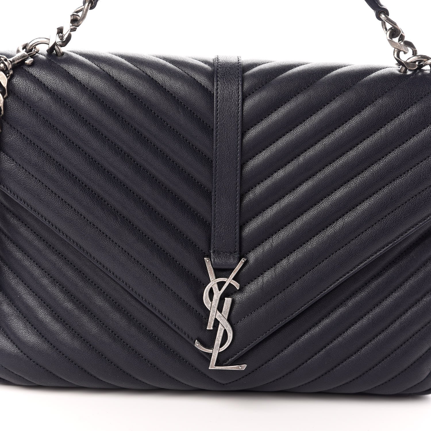 Saint Laurent Sheepskin Matelasse Chevron Monogram Large College Bag Deep Marine 8 of 10