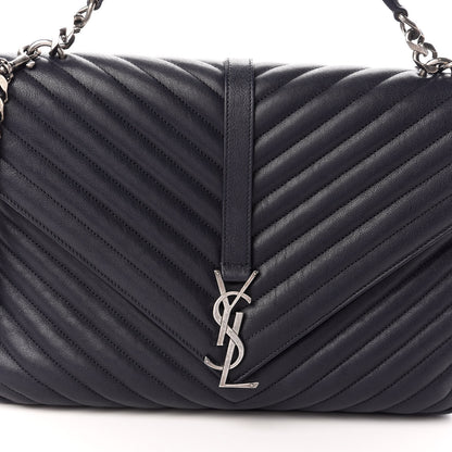 Saint Laurent Sheepskin Matelasse Chevron Monogram Large College Bag Deep Marine 8 of 10