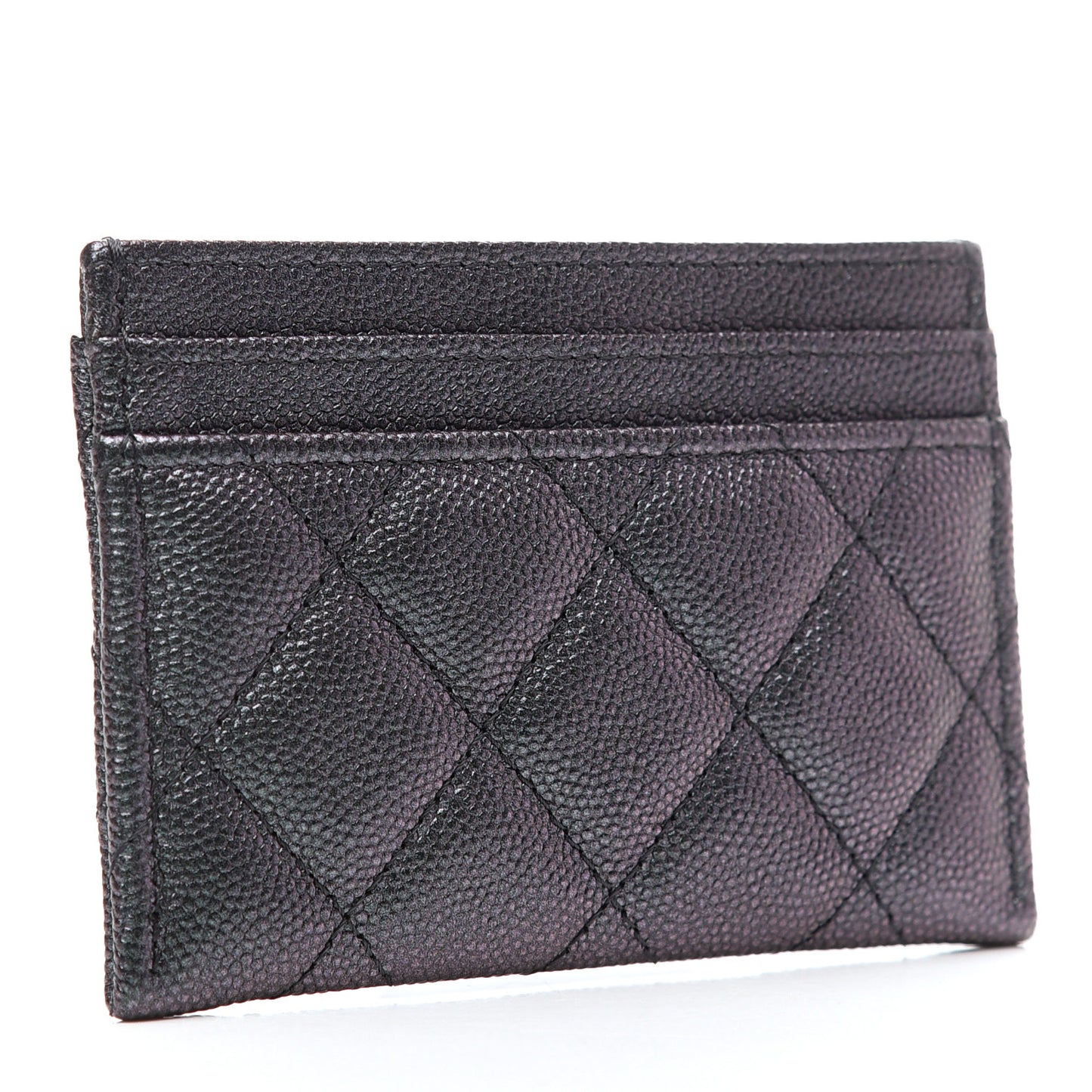 Iridescent Caviar Quilted Card Holder Black