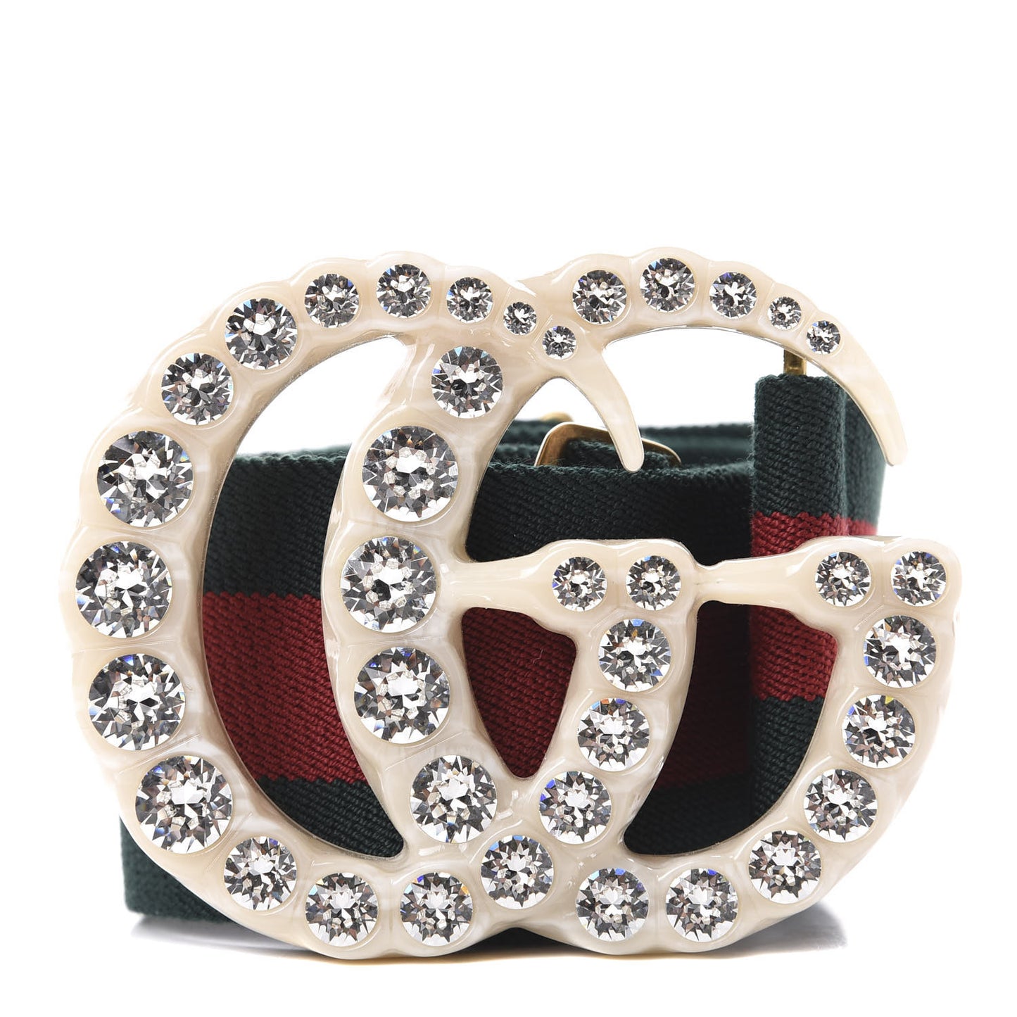 Elastic Web Crystal Embellished Plexiglass GG Marmont Belt 75 30 Red Green