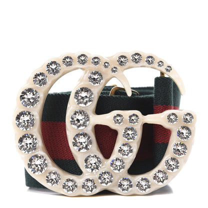 Gucci Elastic Web Crystal Embellished Plexiglass GG Marmont Belt 75 30 Red Green 1 of 5