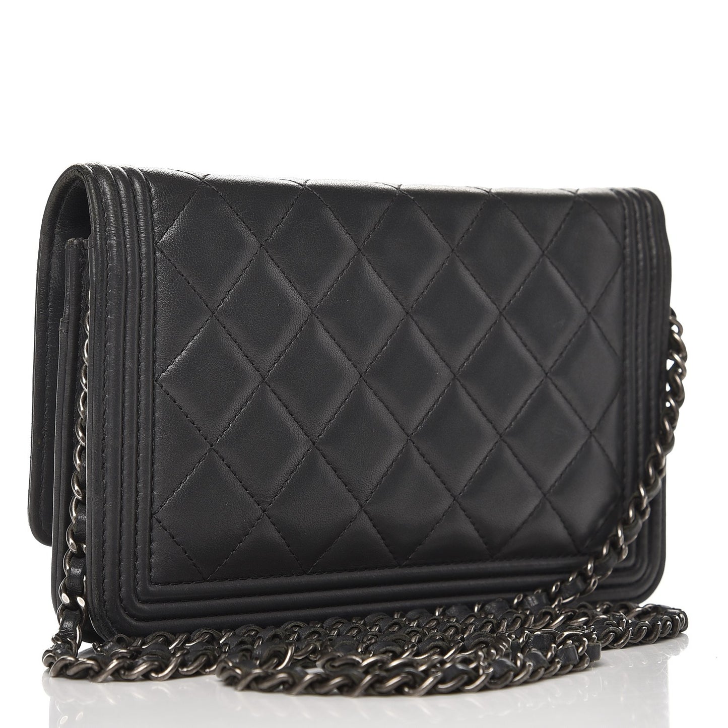 Lambskin Quilted Boy Wallet On Chain WOC Grey