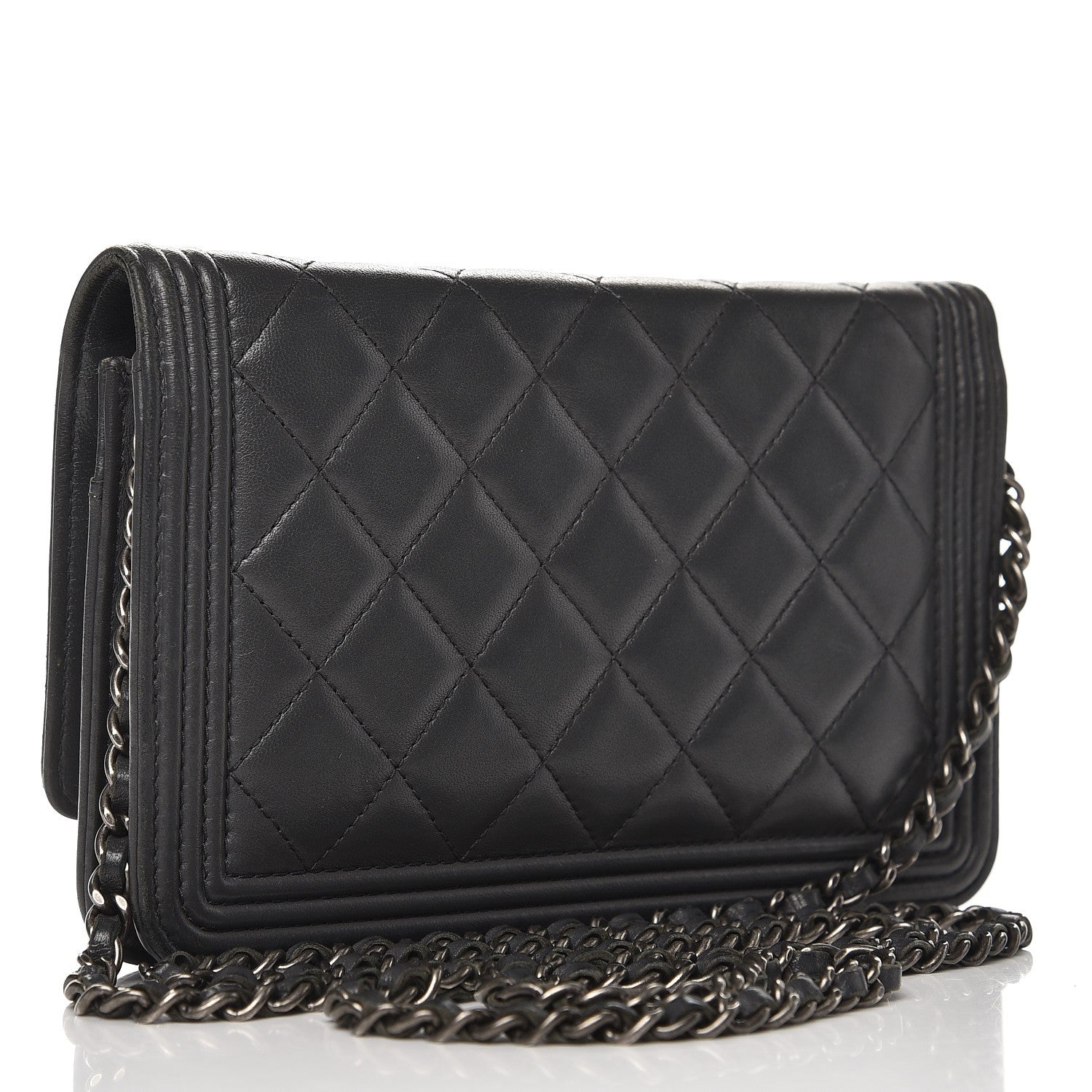 Chanel Lambskin Quilted Boy Wallet On Chain WOC Grey 3 of 12