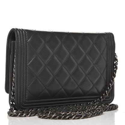 Chanel Lambskin Quilted Boy Wallet On Chain WOC Grey 3 of 12