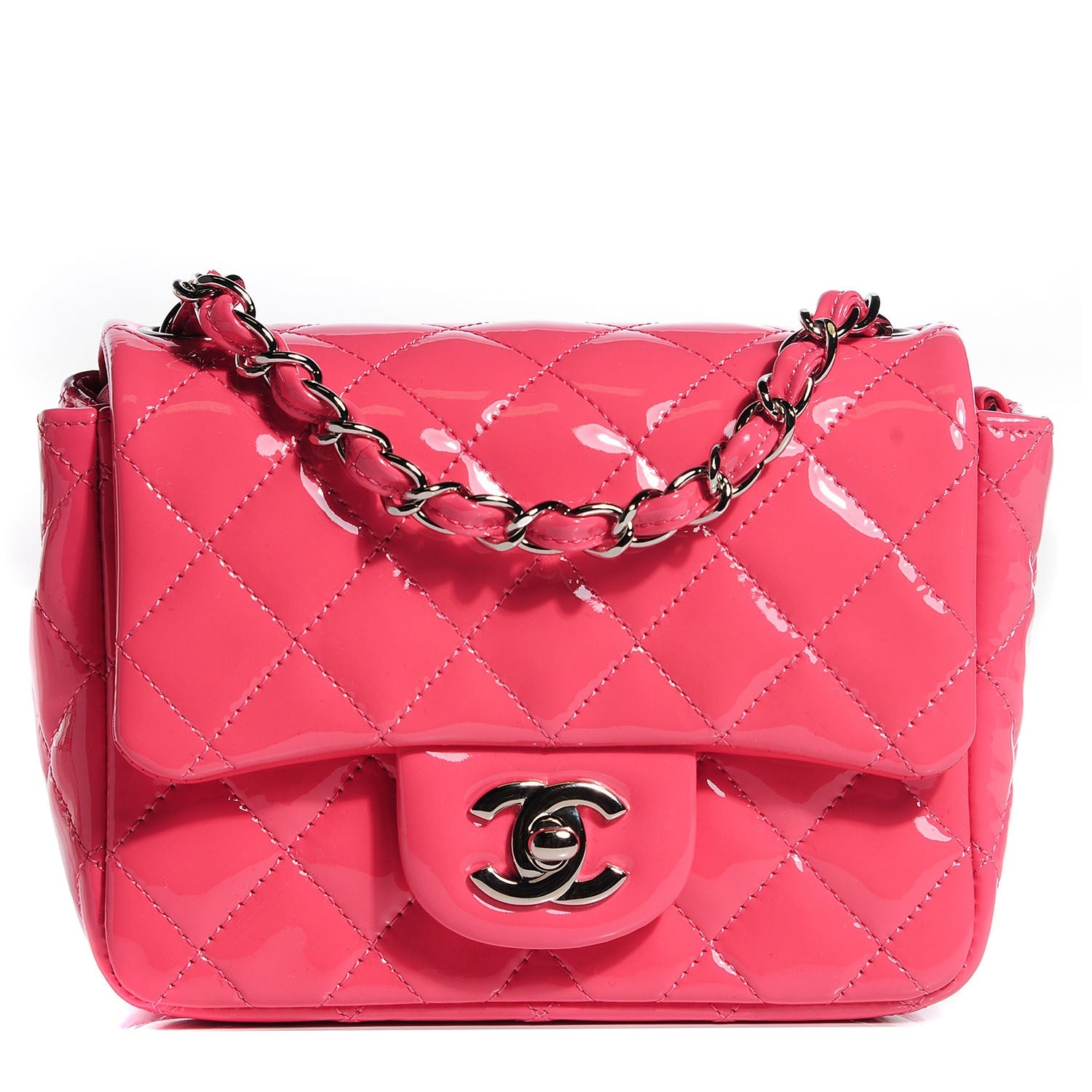 Chanel Patent Quilted Mini Square Flap Pink 1 of 9