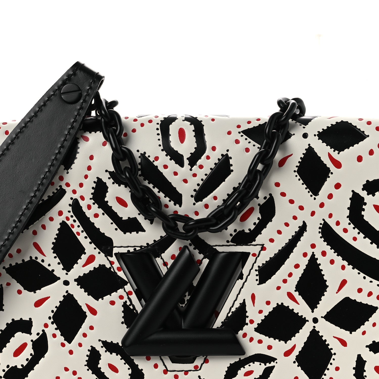 Louis Vuitton Calfskin Graphic Print Twist Chain Wallet White Black White Black 7 of 10