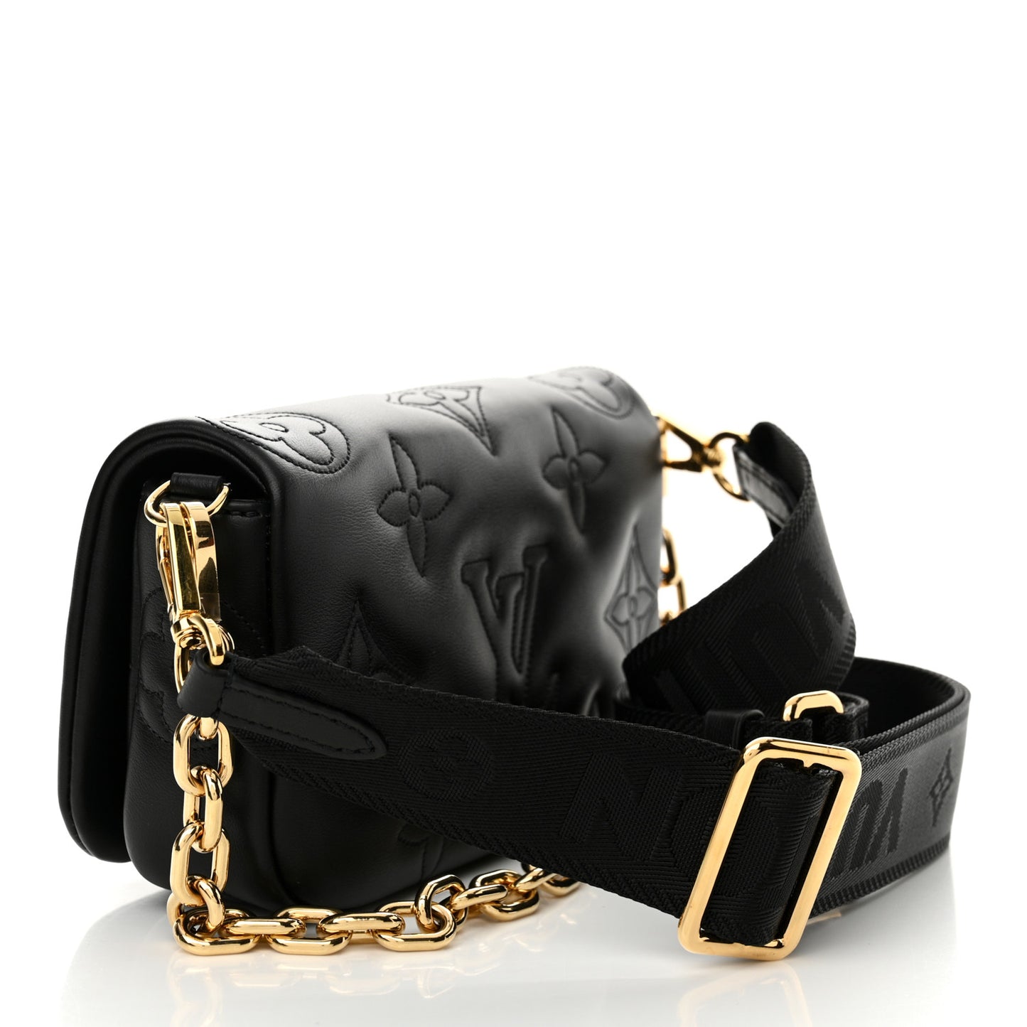 Calfskin Bubblegram Wallet On Strap Black