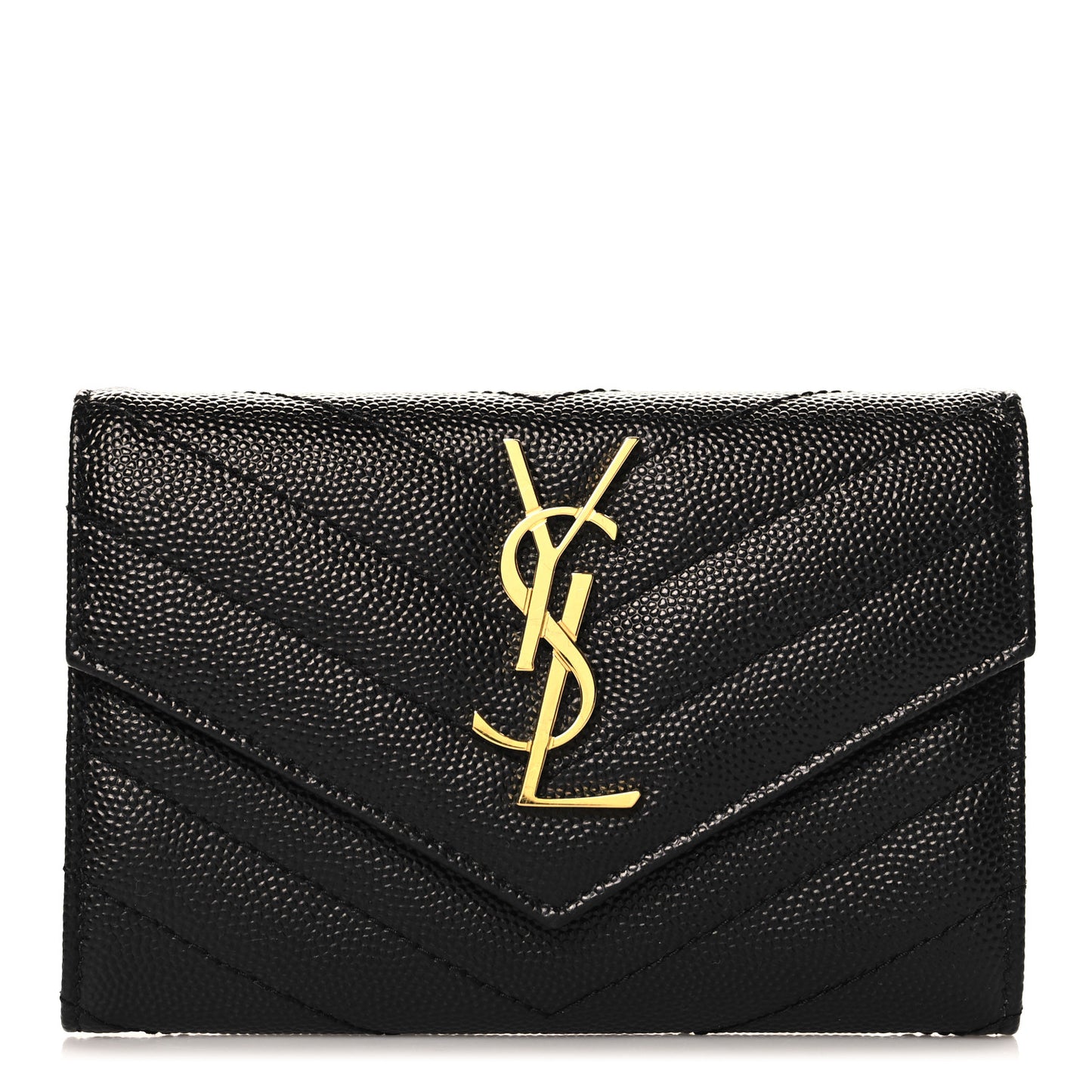 Grain De Poudre Matelasse Chevron Small Monogram Envelope Wallet Black
