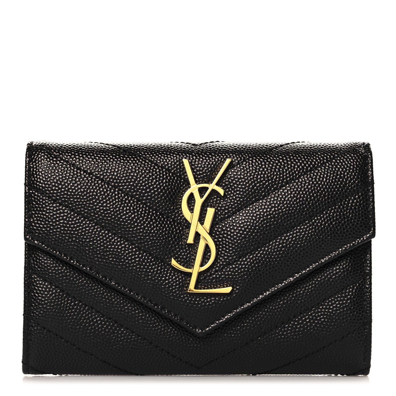 Saint Laurent Grain De Poudre Matelasse Chevron Small Monogram Envelope Wallet Black 1 of 8