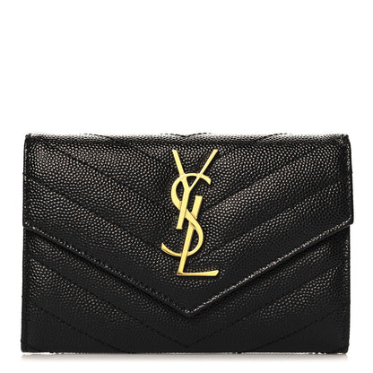 Saint Laurent Grain De Poudre Matelasse Chevron Small Monogram Envelope Wallet Black 1 of 8