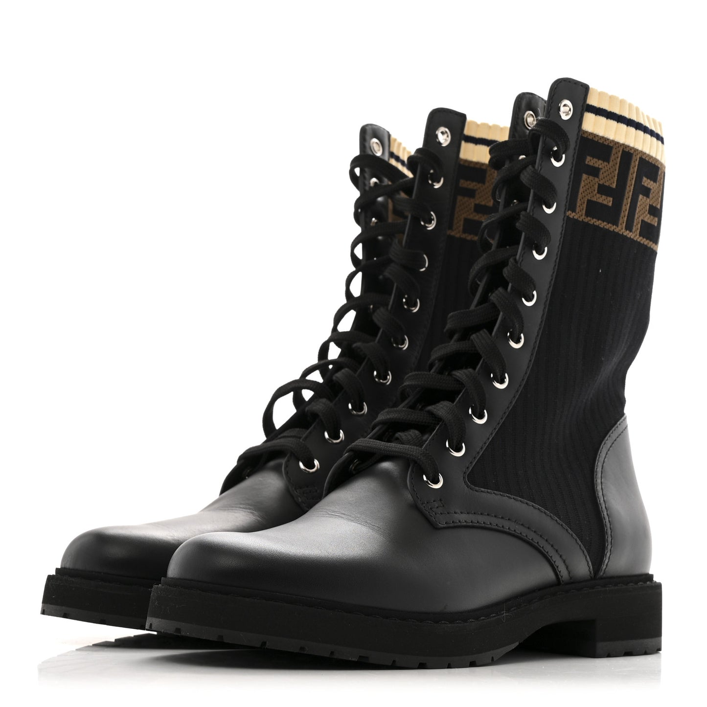 Calfskin Stretch Fabric Rockoko Biker Boots 40 Tobacco Black Marino