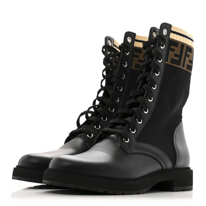 Fendi Calfskin Stretch Fabric Rockoko Biker Boots 40 Tobacco Black Marino 4 of 11