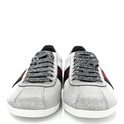 Gucci Glitter Fabric Studded Web Womens Sneakers 38 Silver 2 of 10