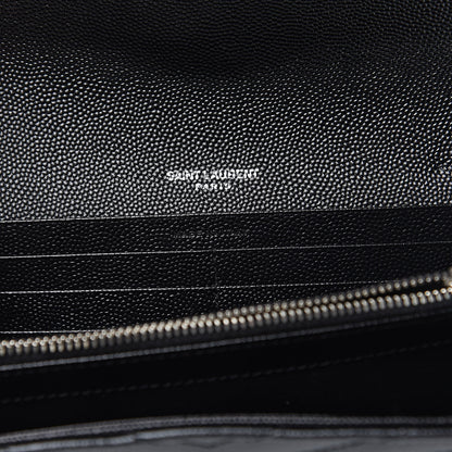 Saint Laurent Grain De Poudre Matelasse Chevron Monogram Flap Wallet Black 6 of 7