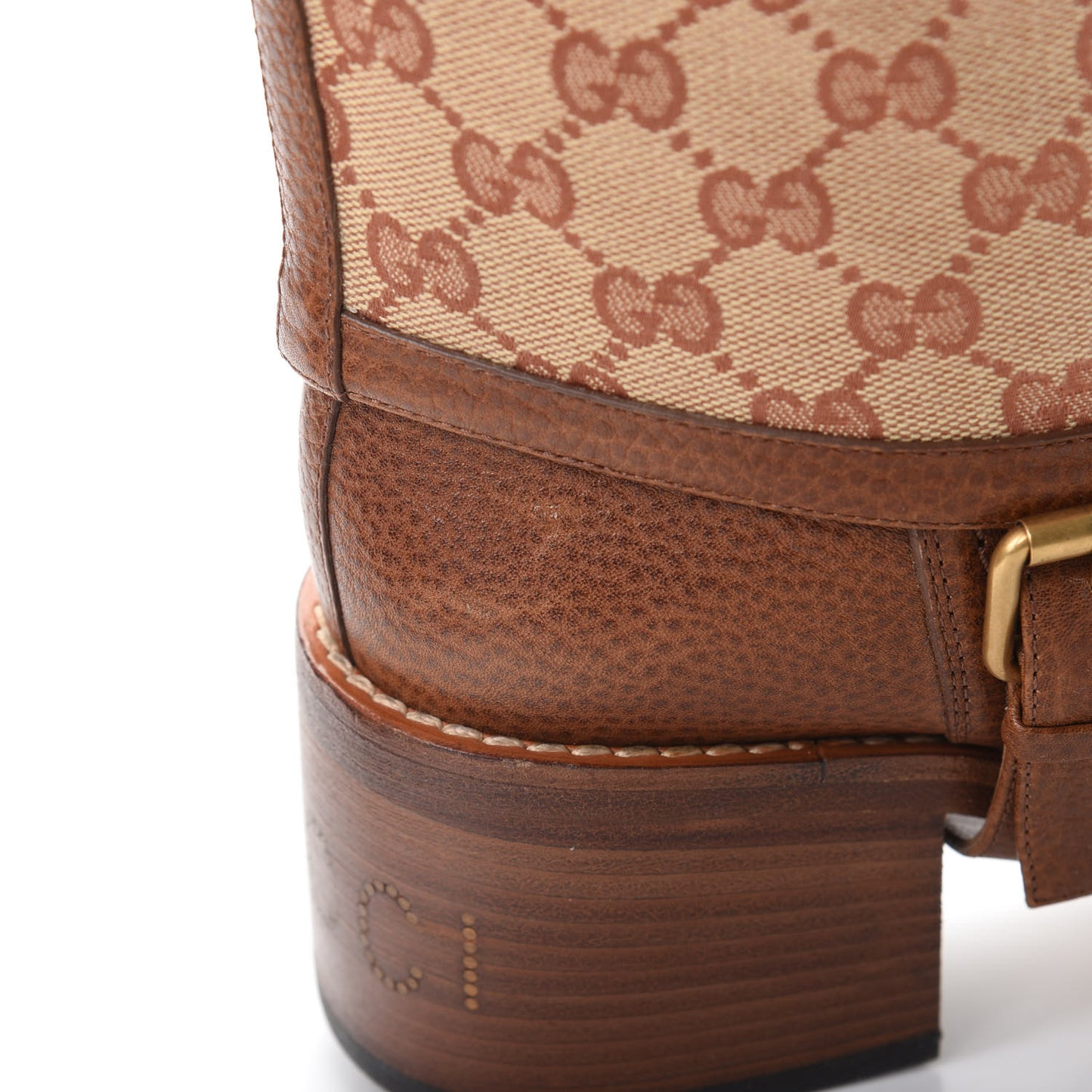 GG Monogram Calfskin Lola Tall Boots 38 Beige Ruggine Cuir