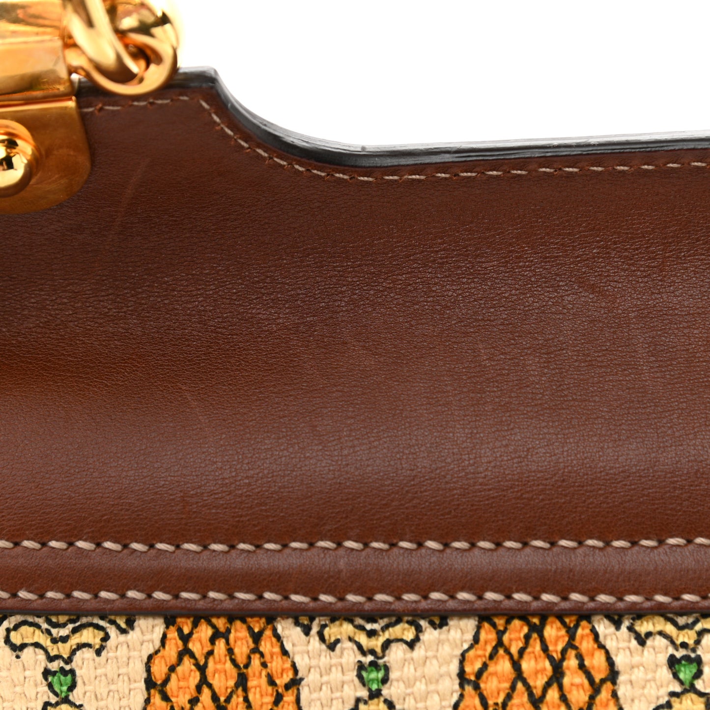 Canvas Pigna Print Peggy Bamboo Top Handle Bag Brown