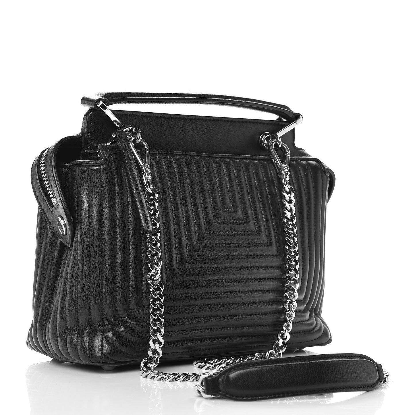Shiny Nappa Trapuntata Small DotCom Click Top Handle Chain Satchel Black