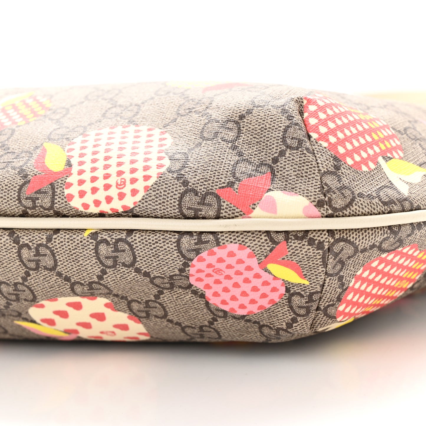 GG Supreme Monogram Les Pommes Small Ophidia Half Moon Hobo Beige Multicolor Mystic White