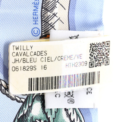Hermes Silk Cavalcades Twilly Bleu Ciel Creme Vert 4 of 4