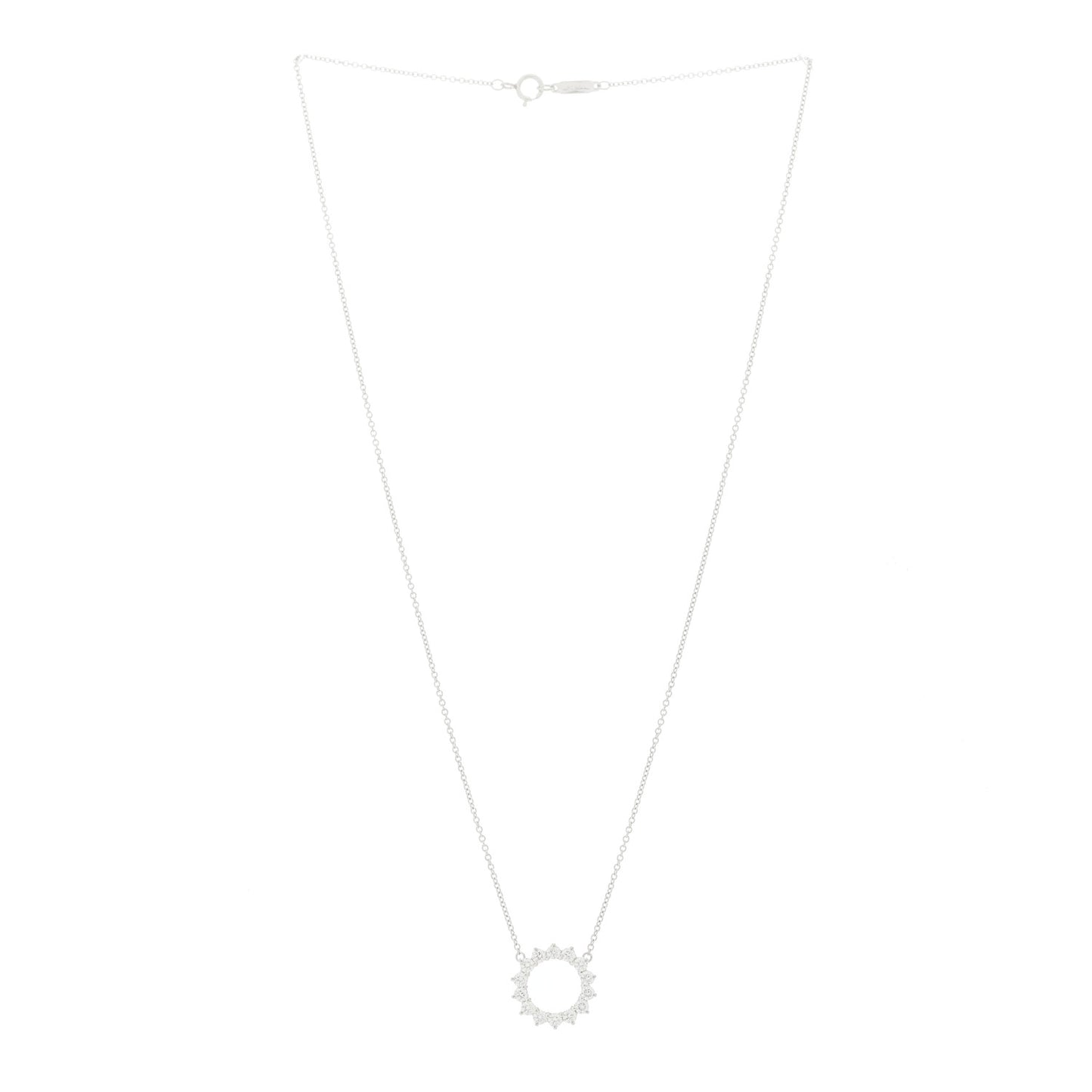 Platinum Diamond Small Open Circle Pendant Necklace