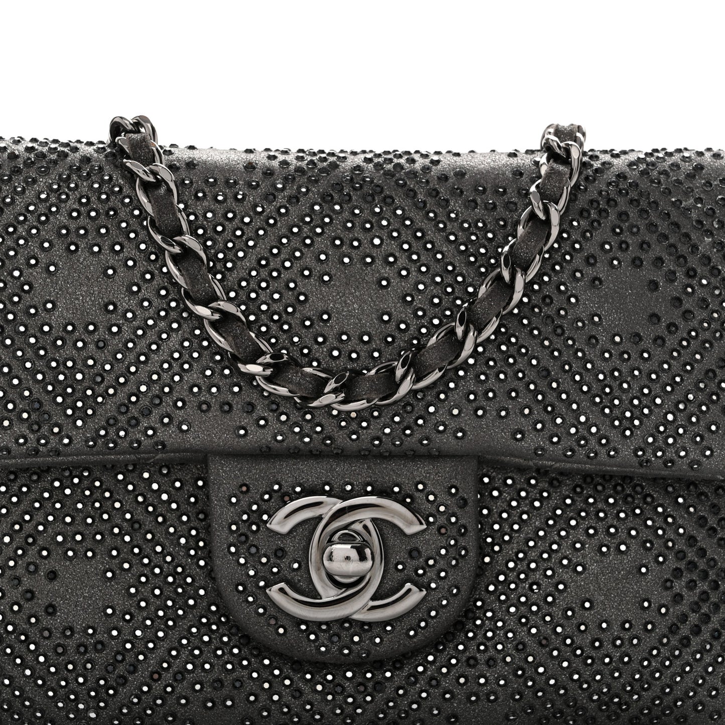 Iridescent Calfskin Crystal Mini Flap Crossbody Bag Gris Fonce
