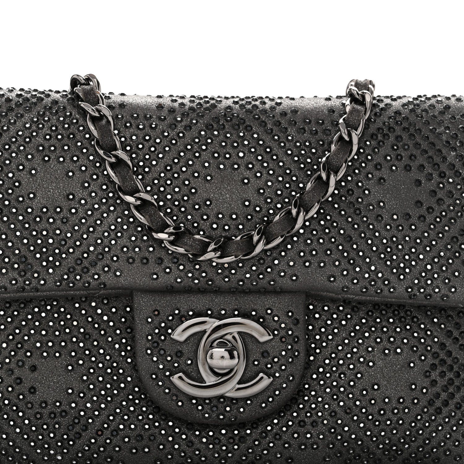 Chanel Iridescent Calfskin Crystal Mini Flap Crossbody Bag Gris Fonce 7 of 11