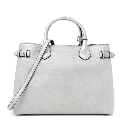 Burberry Metallic Grainy Calfskin House Check Medium Banner Tote Silver 1 of 13