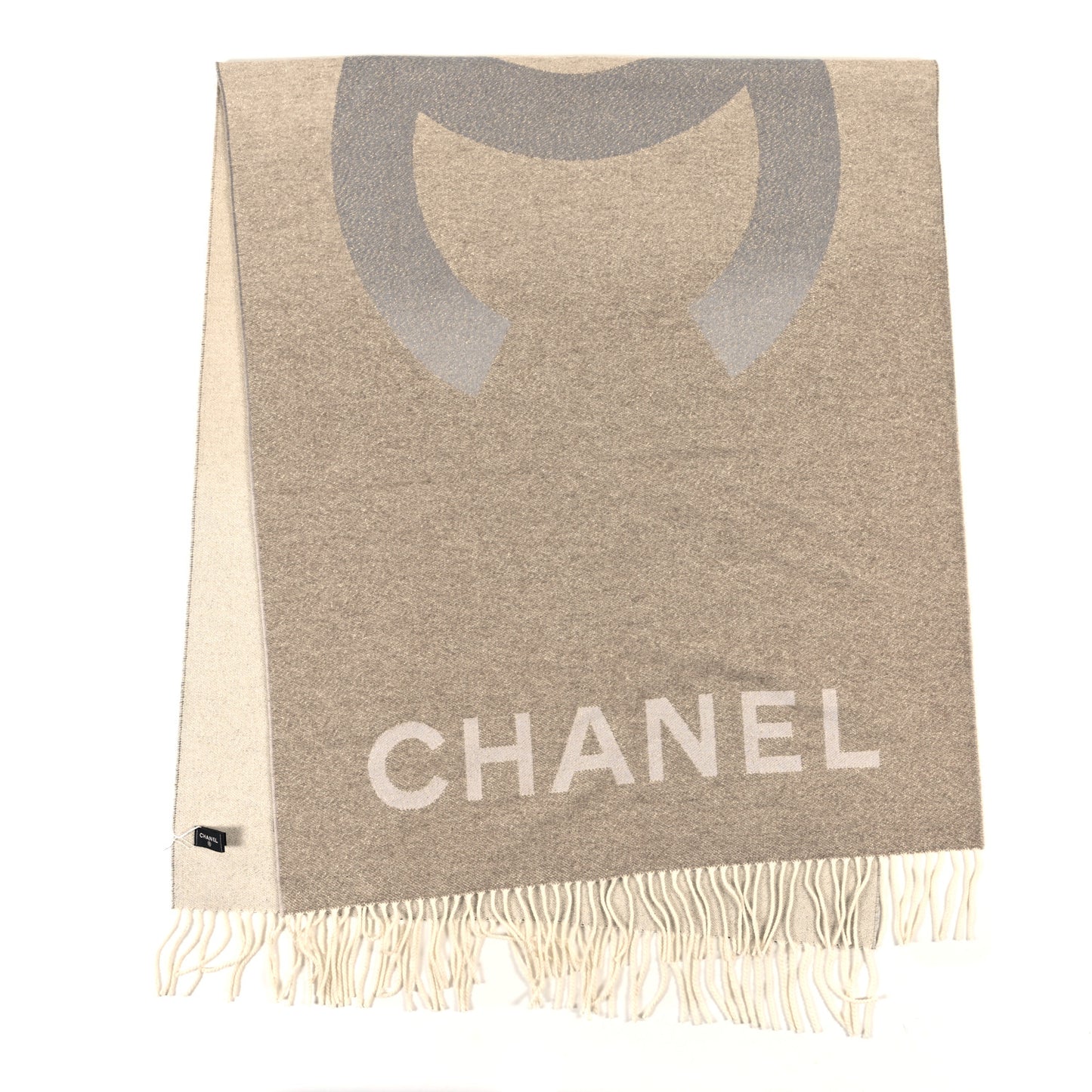 Cashmere Silk Logo Fringe Stole Beige Anthracite