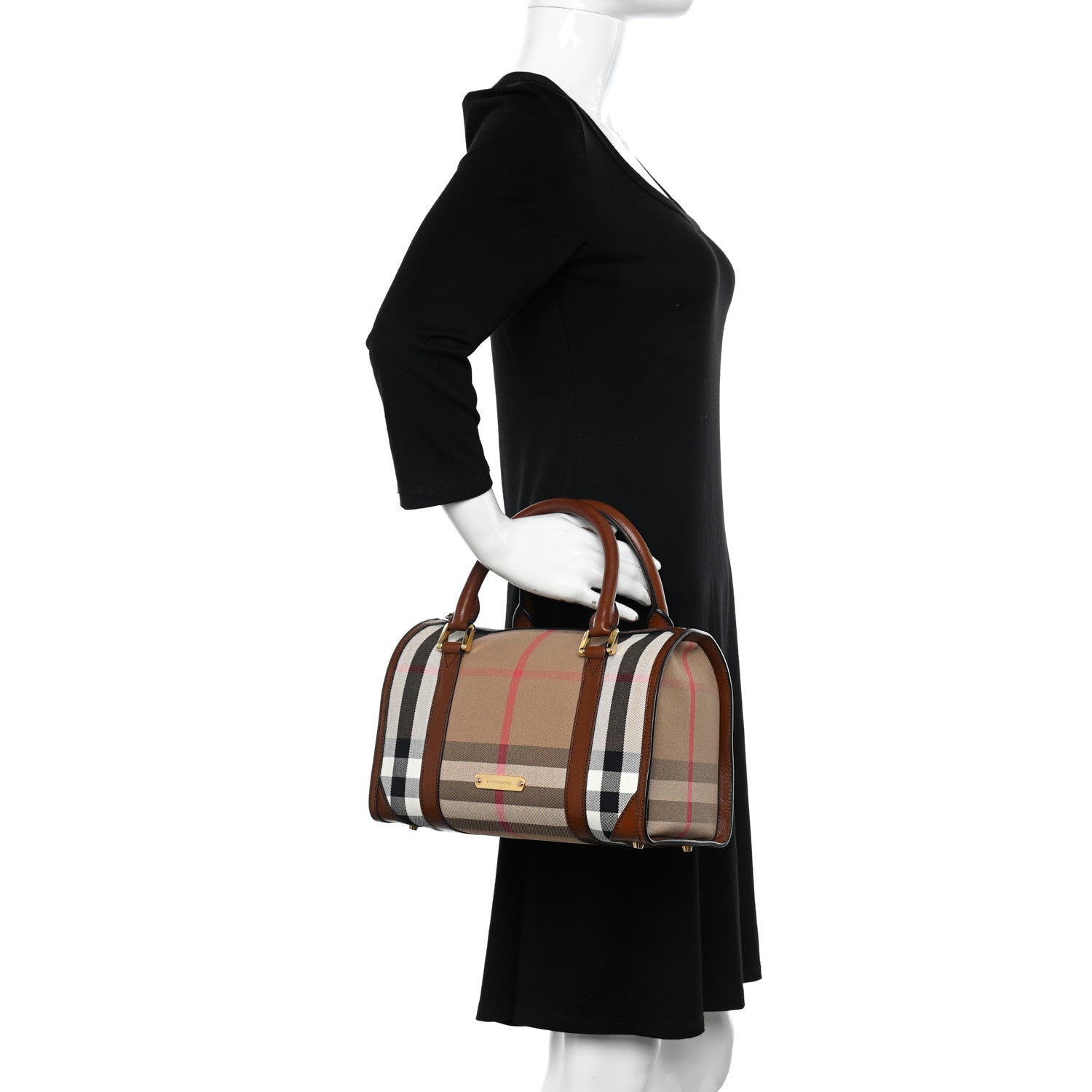 Burberry House Check Bridle Calfskin Small Bowling Bag Dark Tan 2 of 11