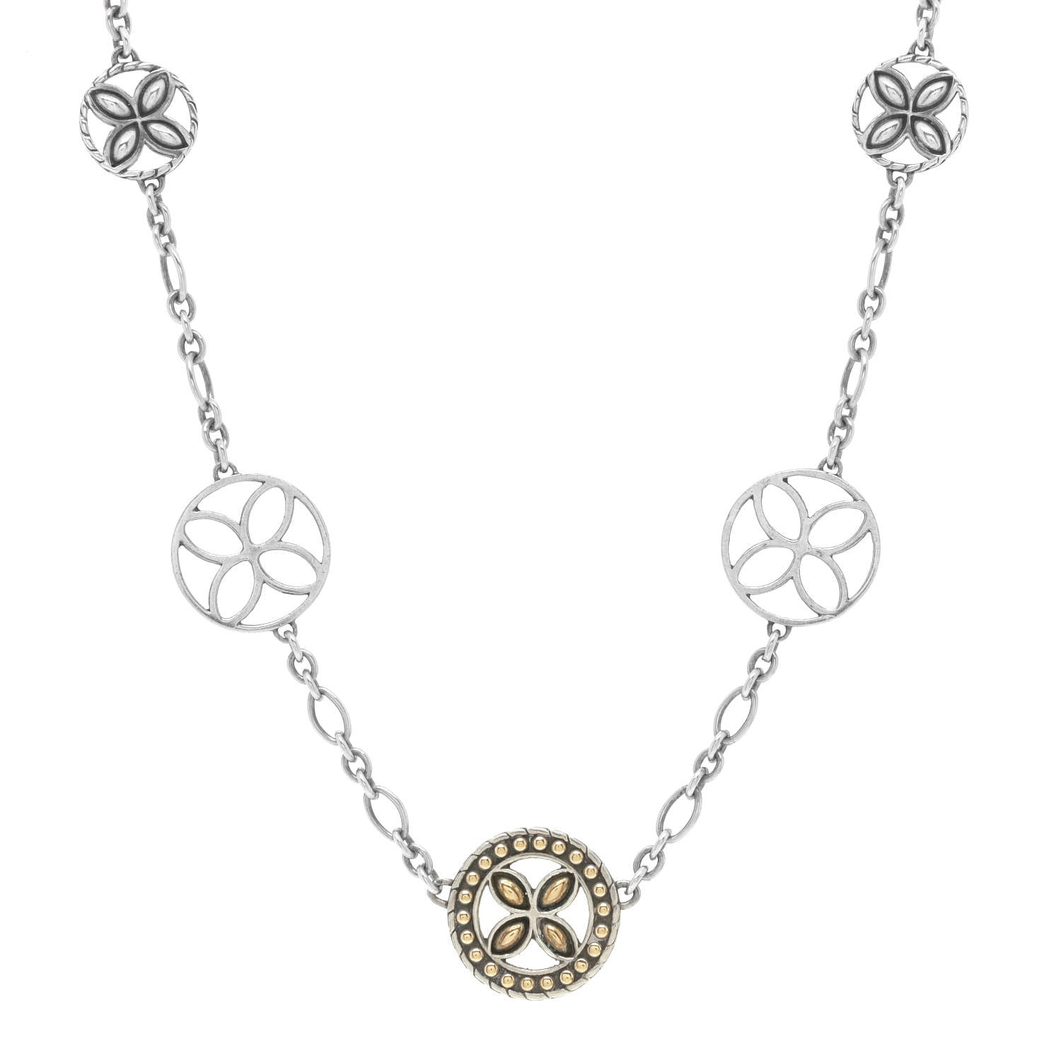 John Hardy Sterling Silver 18K Yellow Gold Kawung Flower Disc Station Necklace 1 of 5