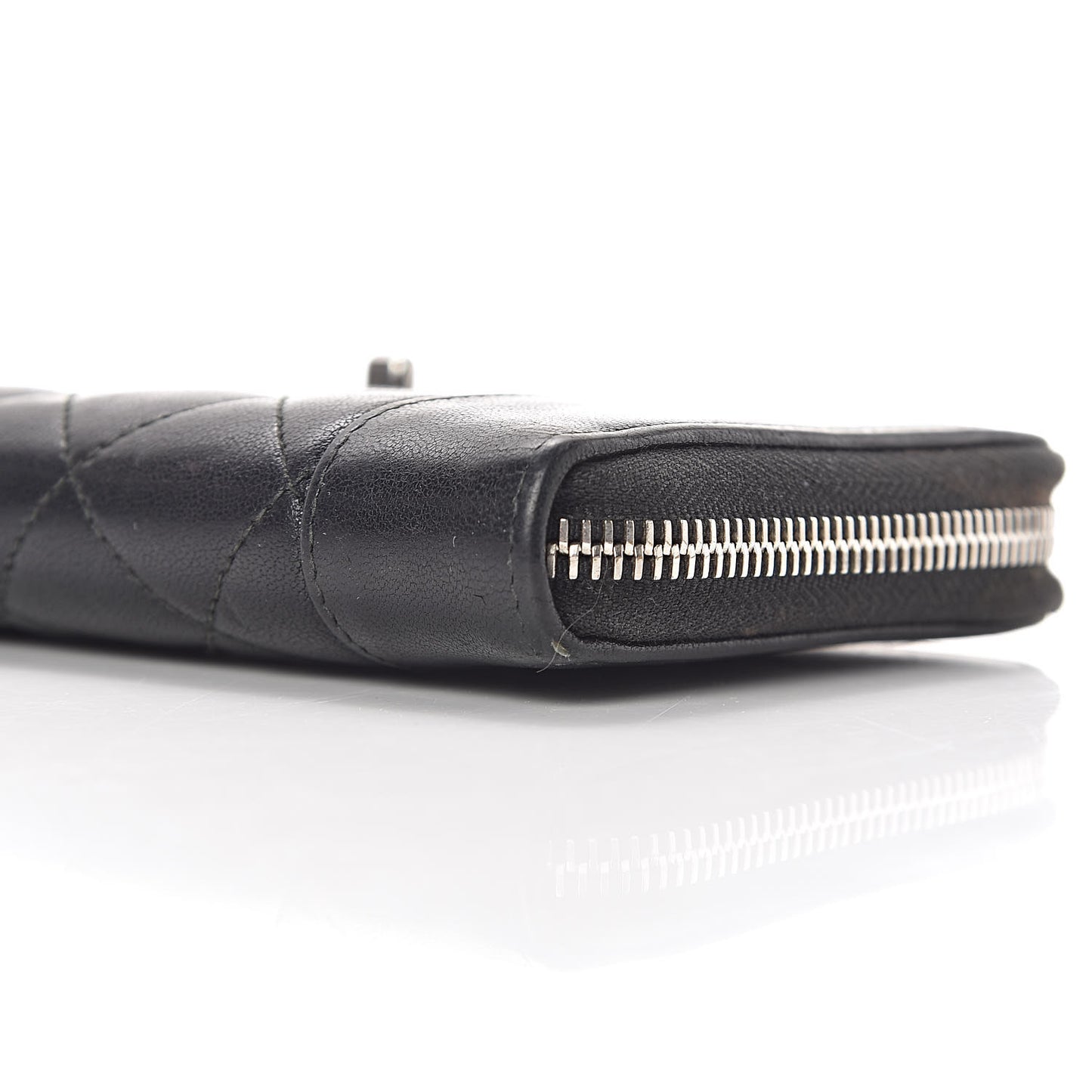 Sheepskin Quilted Large Gusset Mademoiselle Vintage Zip Around Wallet Black