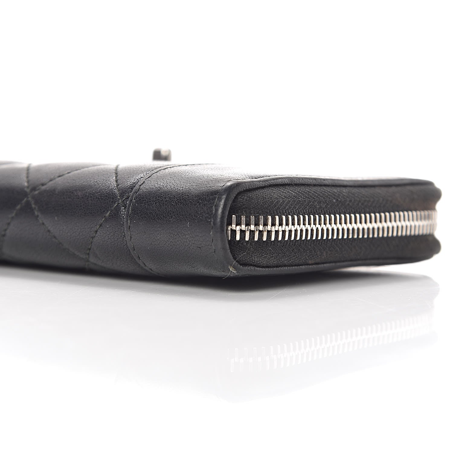 Chanel Sheepskin Quilted Large Gusset Mademoiselle Vintage Zip Around Wallet Black 6 of 11