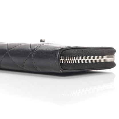 Chanel Sheepskin Quilted Large Gusset Mademoiselle Vintage Zip Around Wallet Black 6 of 11