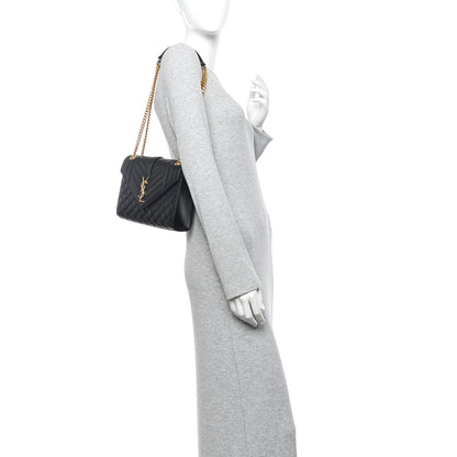 Saint Laurent Grain De Poudre Textured Mixed Matelasse Triquilt Medium Monogram Satchel Black 2 of 11