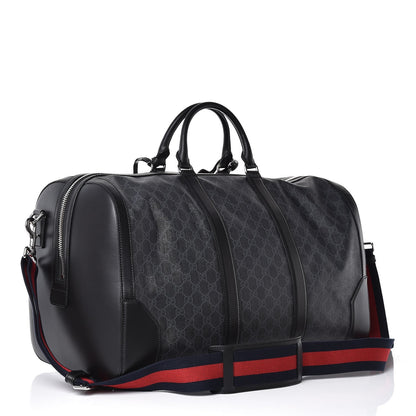 Gucci Soft GG Supreme Monogram Appia Calfskin Web Large Carry On Duffle Bag Black Grey 3 of 7