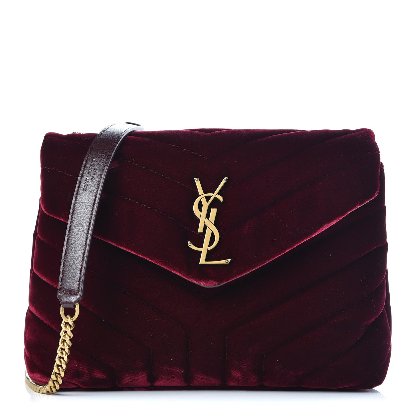Velvet Y Quilted Monogram Small Loulou Chain Satchel Burgundy