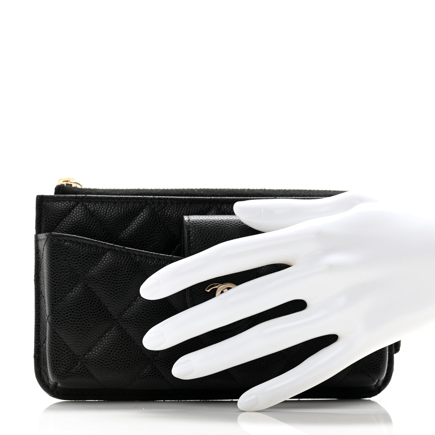 Caviar Quilted Phone Holder Zip Clutch Black