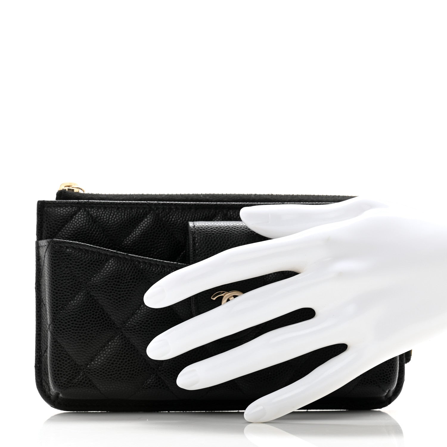 Chanel Caviar Quilted Phone Holder Zip Clutch Black 2 of 10