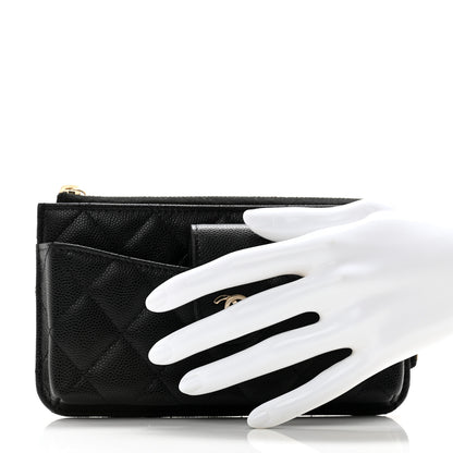 Chanel Caviar Quilted Phone Holder Zip Clutch Black 2 of 10