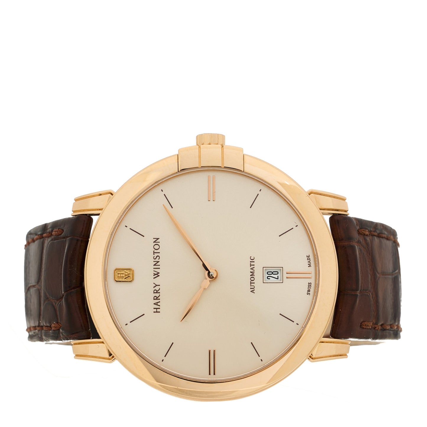 18K Rose Gold Alligator 42mm Midnight Automatic Watch Champagne