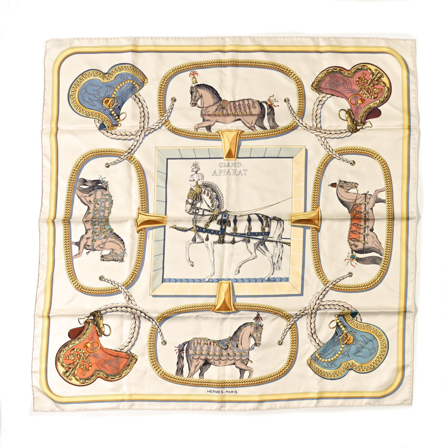 Hermes Silk Grand Apparat Forever Scarf 90 Creme Gold Multicolore 1 of 4