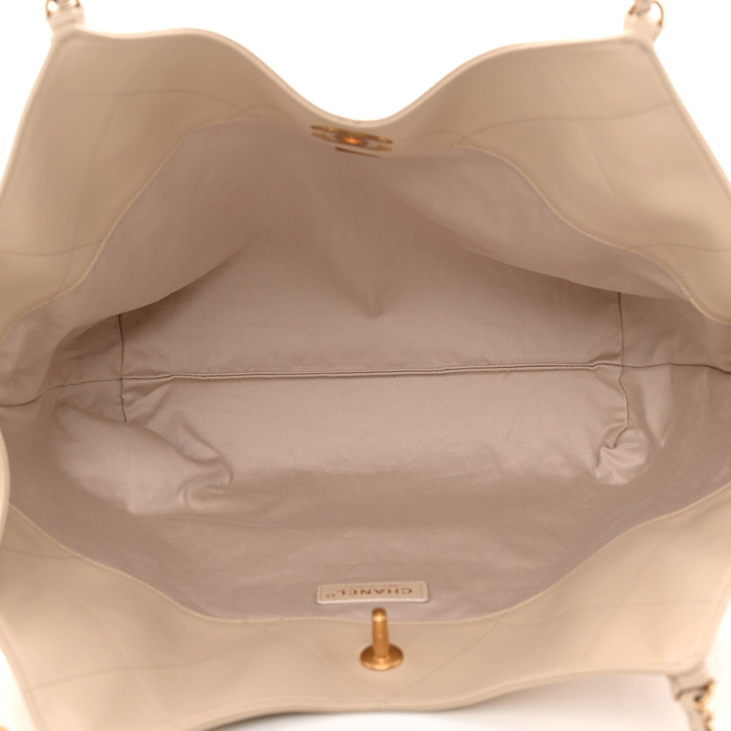 Calfskin Quilted Small Shopping Bag Beige