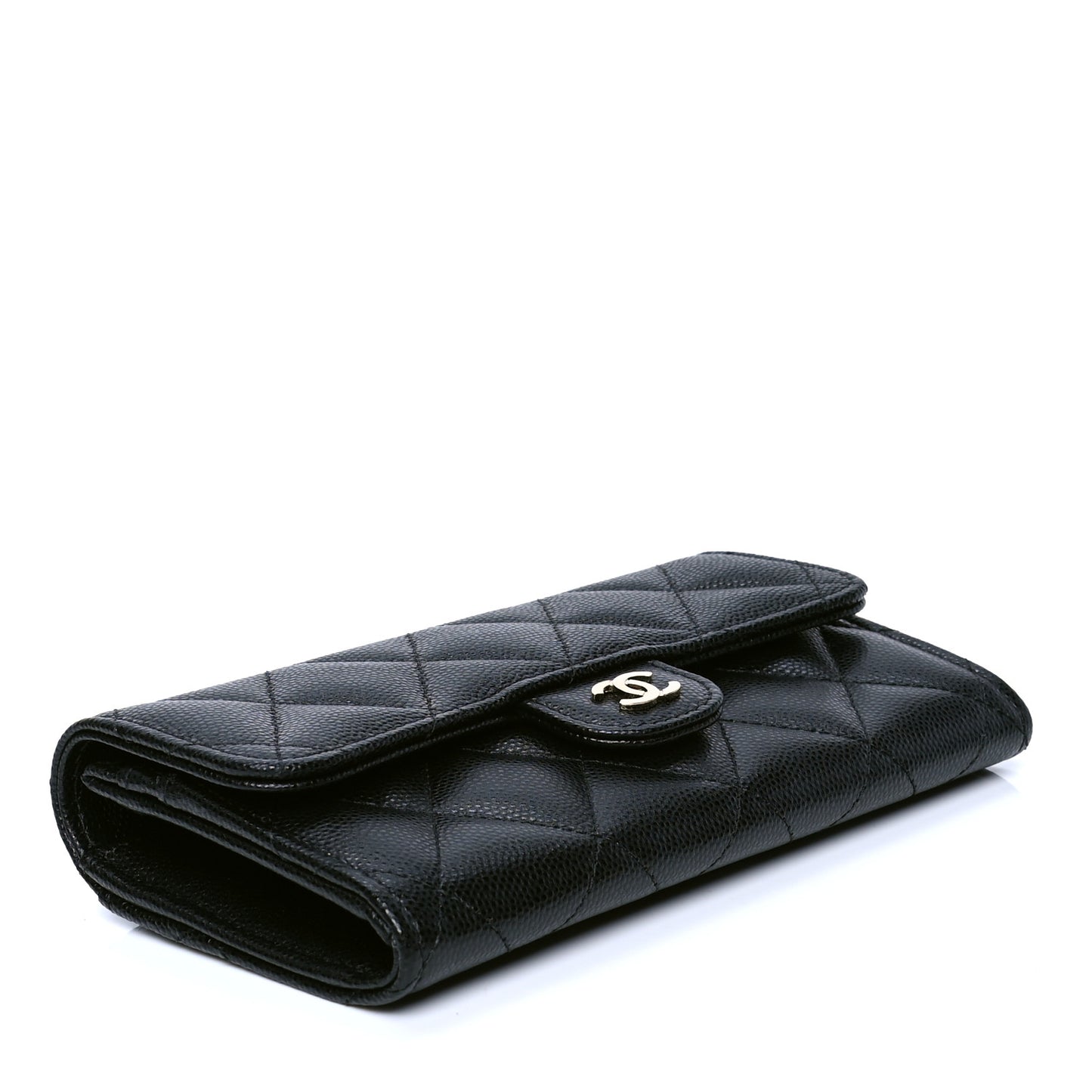 Caviar Quilted Medium Gusset Flap Wallet Black