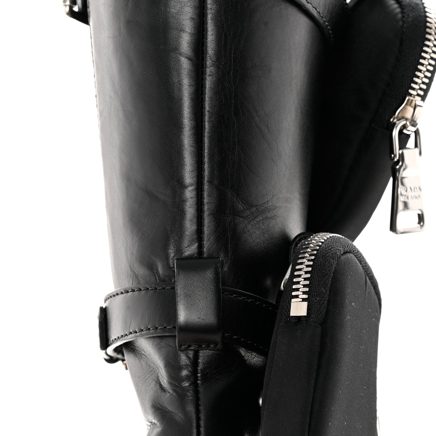 Vitello Lux Nylon Metal Triangle Logo Monolith Pouch Pocket 55mm Tall Combat Boots 36 Black