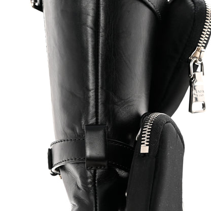 Prada Vitello Lux Nylon Metal Triangle Logo Monolith Pouch Pocket 55mm Tall Combat Boots 36 Black 12 of 13