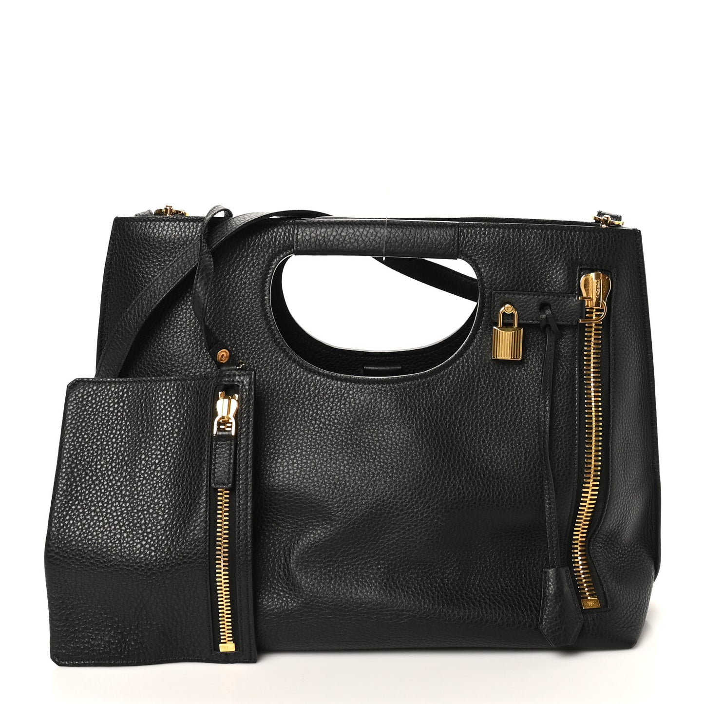 Pebbled Calfskin Alix Padlock Foldover Bag Black
