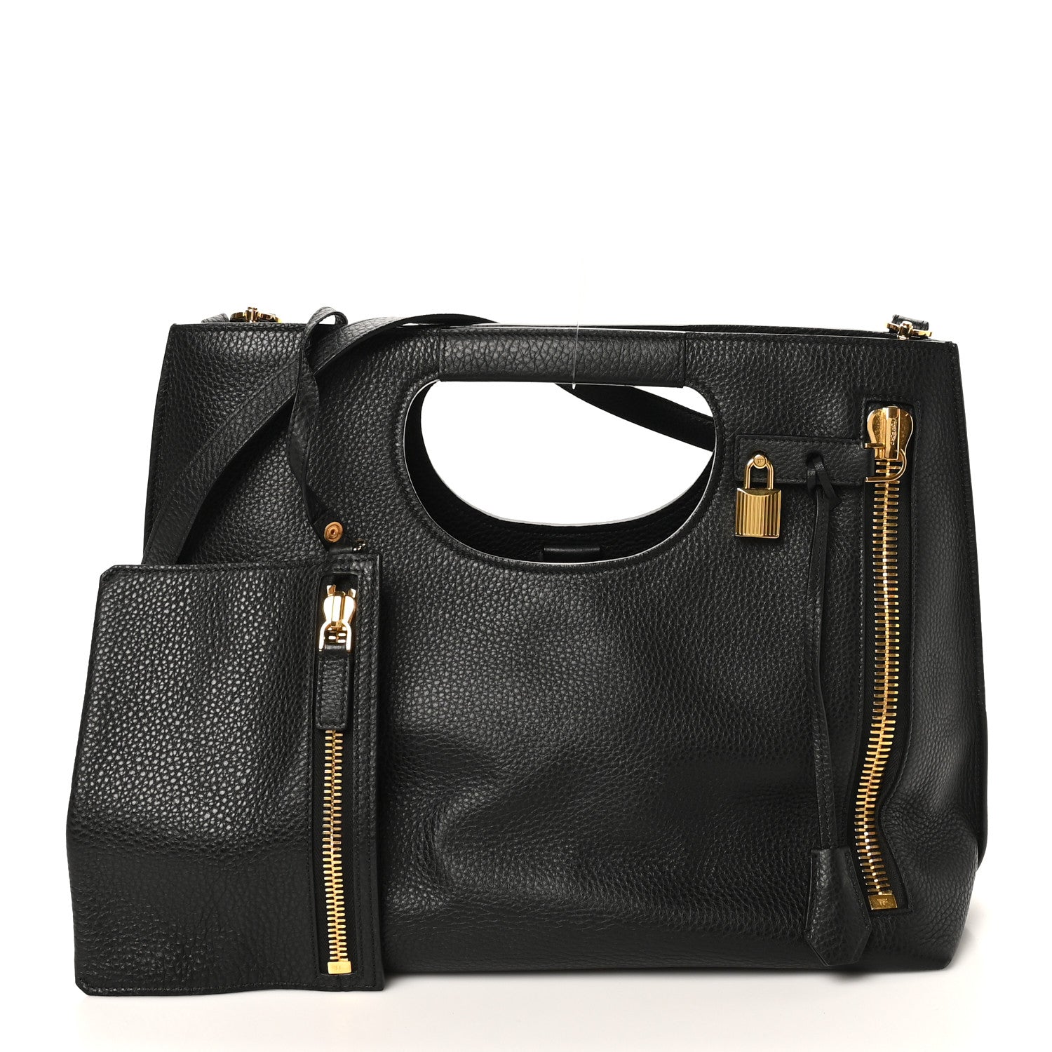 Tom Ford Pebbled Calfskin Alix Padlock Foldover Bag Black 2 of 10