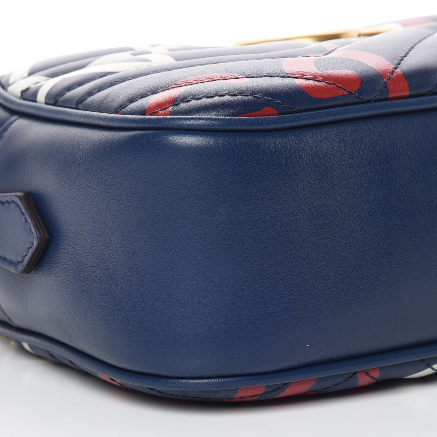 Calfskin Matelasse GucciGhost Small GG Marmont Chain Shoulder Bag Blue Agata Hibiscus Red
