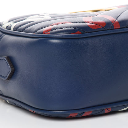 Gucci Calfskin Matelasse GucciGhost Small GG Marmont Chain Shoulder Bag Blue Agata Hibiscus Red 5 of 11