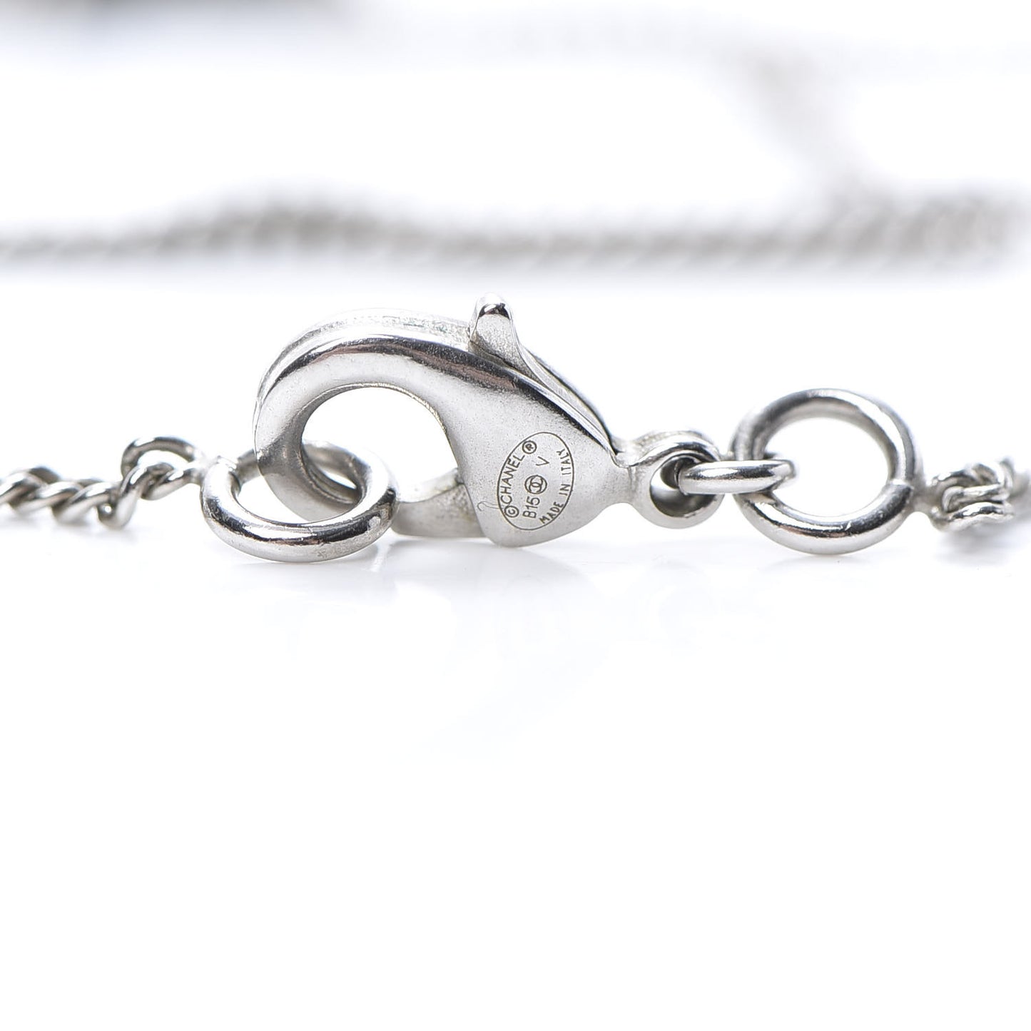 Crystal Pearl Twisted CC Drop Necklace Silver
